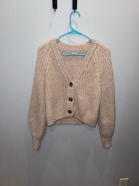 Garage Cream V‑Neck Button Cardigan Sweater